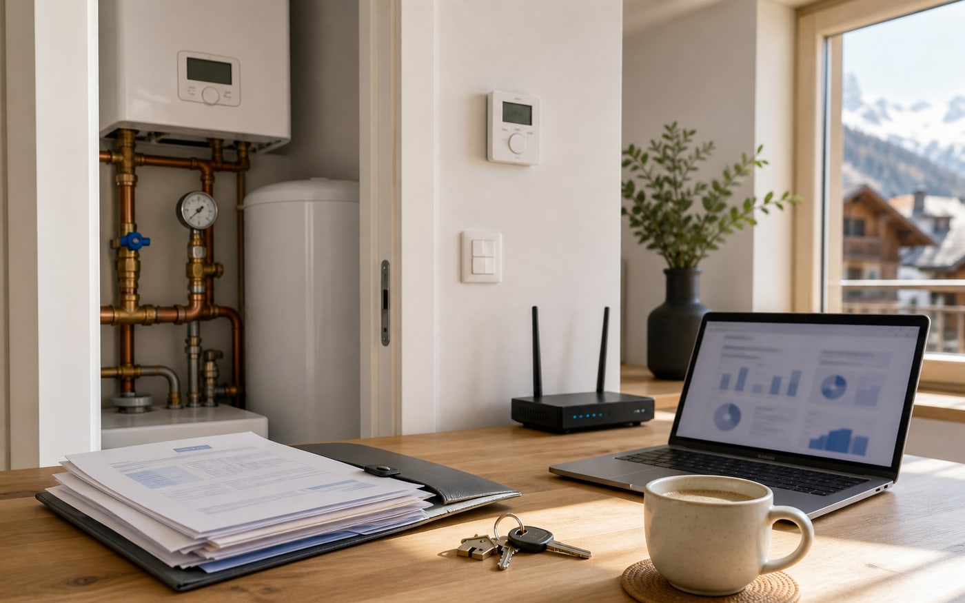 Water heating internet and first utility bills setup in a French Alps home